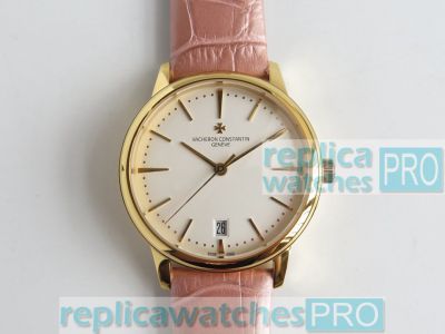 Swiss Replica Vacheron Constantin Patrimony Watch White Dial Pink Leather Strap